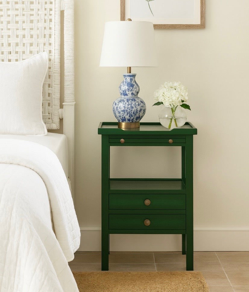 Oatlands Mahogany 2-Drawer 1-Shelf Side Table / Lamp Table / Bedside Table Jade Green