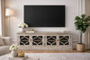 REINA GREYWASHED RECYCLED TIMBER/GLASS 4-DOOR ETU TELEVISION UNIT - MyChocolateWood