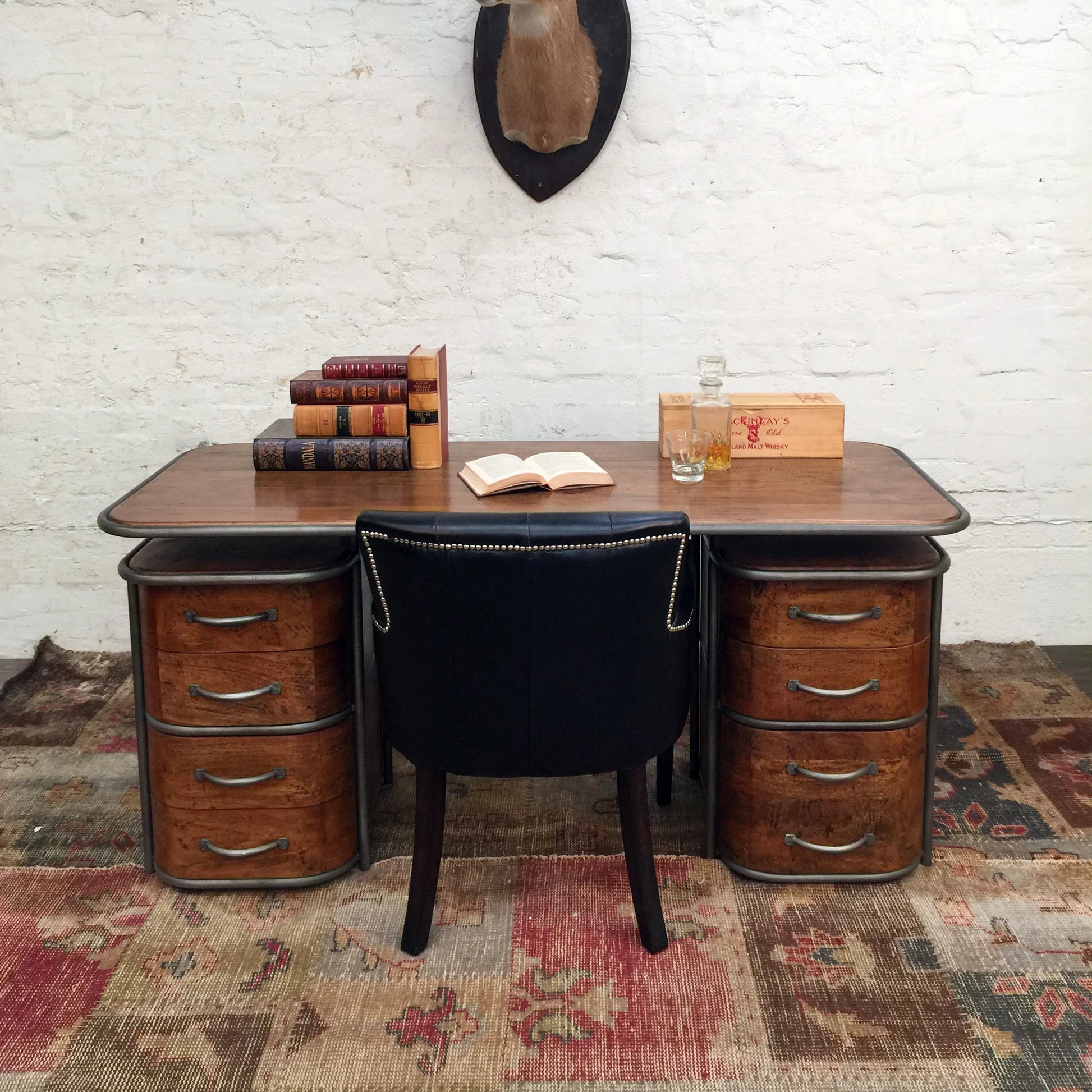 ARTURO SOLID FRUITWOOD/STEEL HOME OFFICE DESK WRITING DESK ART DECO STYLE - MyChocolateWood