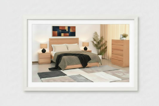 Jonfu Messmate Timber 4-Piece Bedroom Suite: 1 Queen Bed, 1 Tallboy & 2xBedside Tables