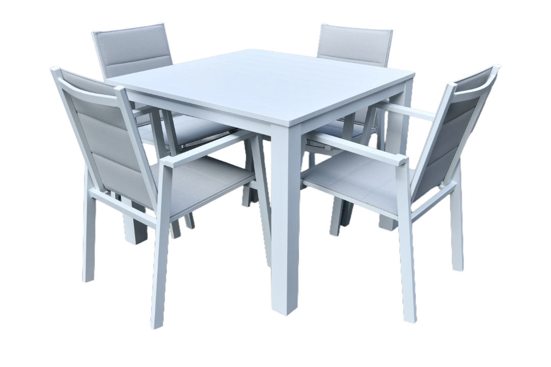 Finnigan 5 pce. Outdoor Aluminium Dining Set in White/Grey