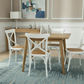 Fitan Solid Oak Square Dining Table with 4 Melrose Elm Crossback Chairs in White - Chocolate Wood