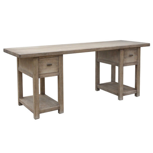 BAIRD TWIN PEDESTAL HOME OFFICE WITH DISTRESSED FINISH - WEATHERED GREY - MyChocolateWood