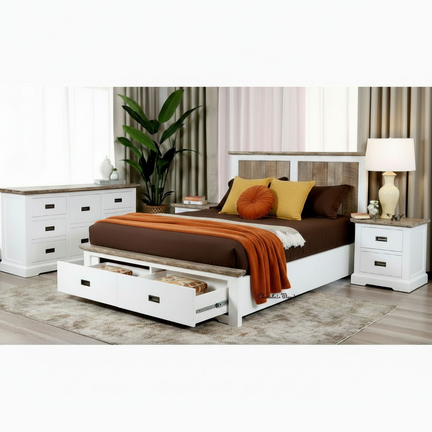 Jaxon Acacia Wood Queen Bedroom Package — Bed, Dresser & 2 Bedside Tables-MyChocolateWood