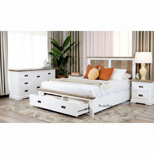 Jaxon Acacia Wood King Bedroom Package - Bed, Dresser & 2 Bedside Tables