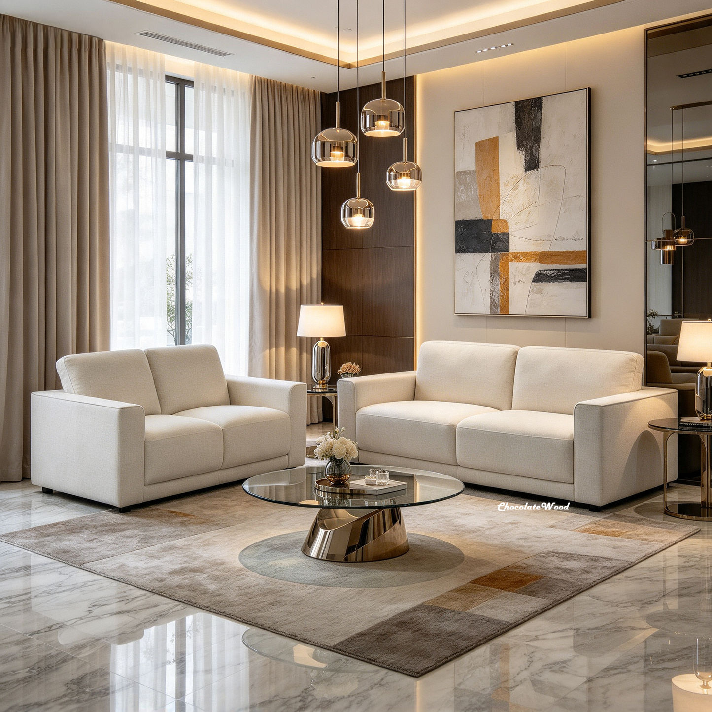 Yanni Fabric 2 Piece Lounge Suite: 1 x 3-Seater Sofa + 1 x 2-Seater Sofa   Sand