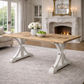 Gibraltar Hampton Style Rectangular Parquetry Dining Table 200cm with Light White Distressed Legs - Chocolate Wood