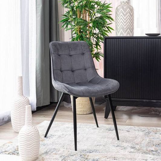 RENI VELVET FABRIC DINING CHAIR GREY - MyChocolateWood
