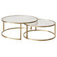 CLAUDIA SET OF 2 ROUND RIPPLED GLASS & GOLD NESTING COFFEE TABLES - MyChocolateWood