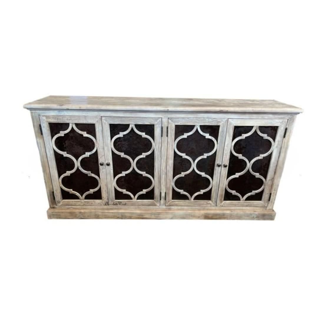 REINA GREYWASHED RECYCLED TIMBER/HERITAGE METAL 4-DOOR BUFFET/SIDEBOARD - MyChocolateWood