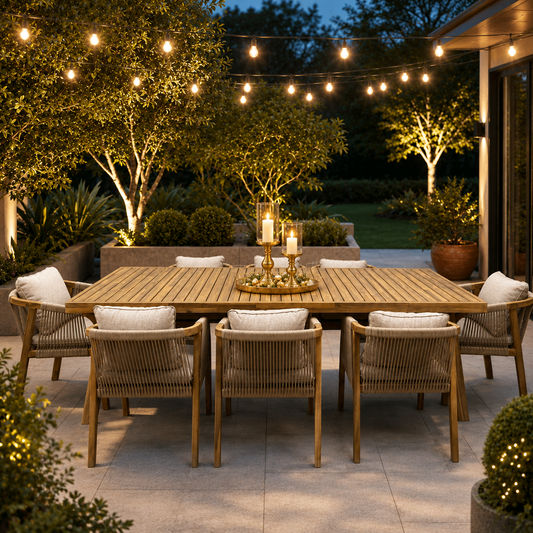 Gloster Solid Acacia Wood & Rope 9-Piece Outdoor Dining Suite