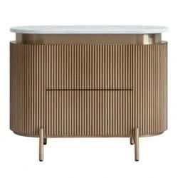 DENEUVE BEDSIDE TABLE ANTIQUE GOLD WITH CARRARA MARBLE TOP - MyChocolateWood