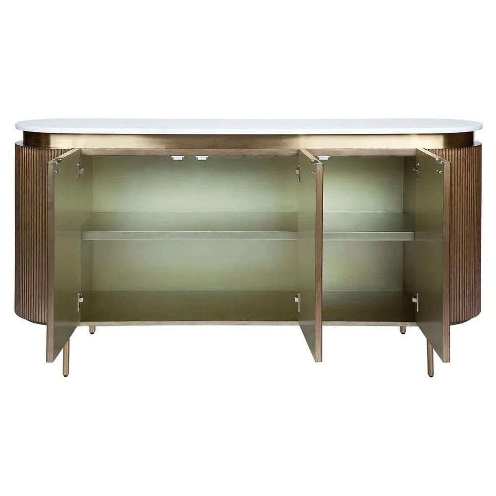 DENEUVE 3-DOOR BUFFET/SIDEBOARD ANTIQUE GOLD WITH CARRARA MARBLE TOP - MyChocolateWood
