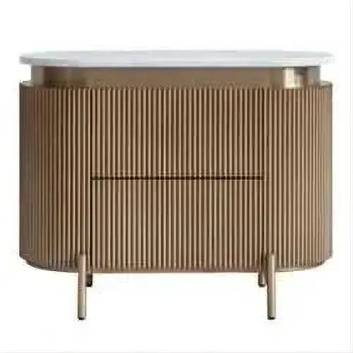Deneuve Bedside Table in Antique Gold with Carrara Marble Top - Chocolate Wood