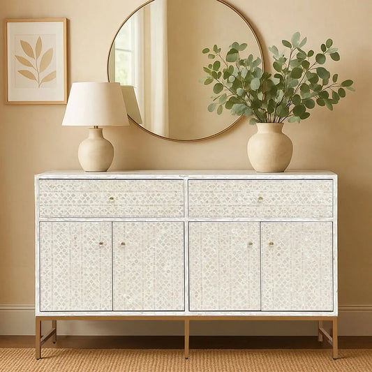 BEATRICE  MOTHER OF PEARL HAND INLAY 4-DOOR 2 DRAWER SIDEBOARD/BUFFET - MyChocolateWood