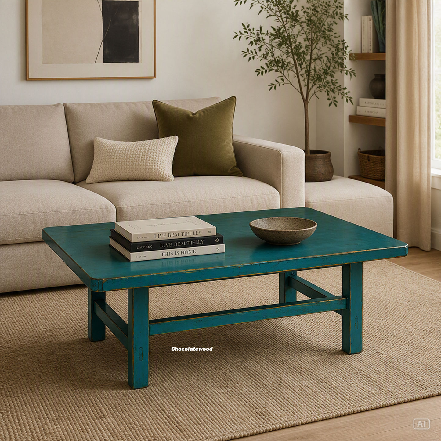 Brielle Solid Pine Coffee Table - Teal