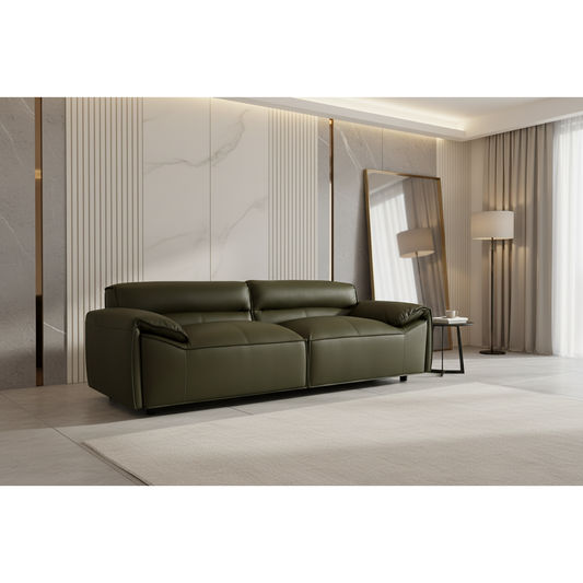 SPARKLER LEATHER 3-SEATER LEATHER SOFA OLIVE - MyChocolateWood