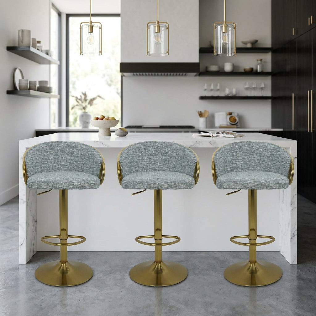 Cilla Gas Lift Swivel Bar Stool Grey with Gold Accents