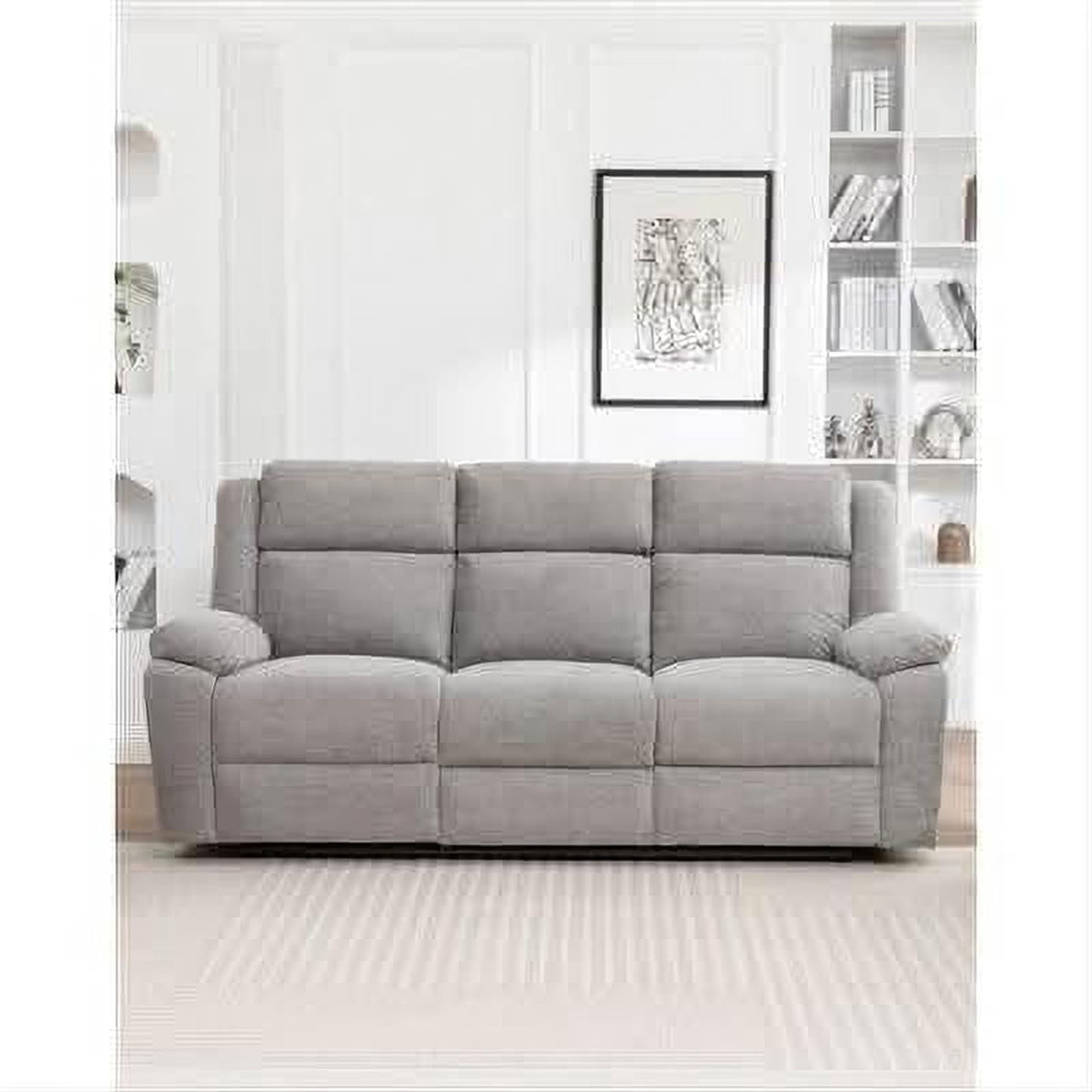 Alloa Fabric 3-Seater Electric Recliner Sofa in Grey - Chocolate Wood