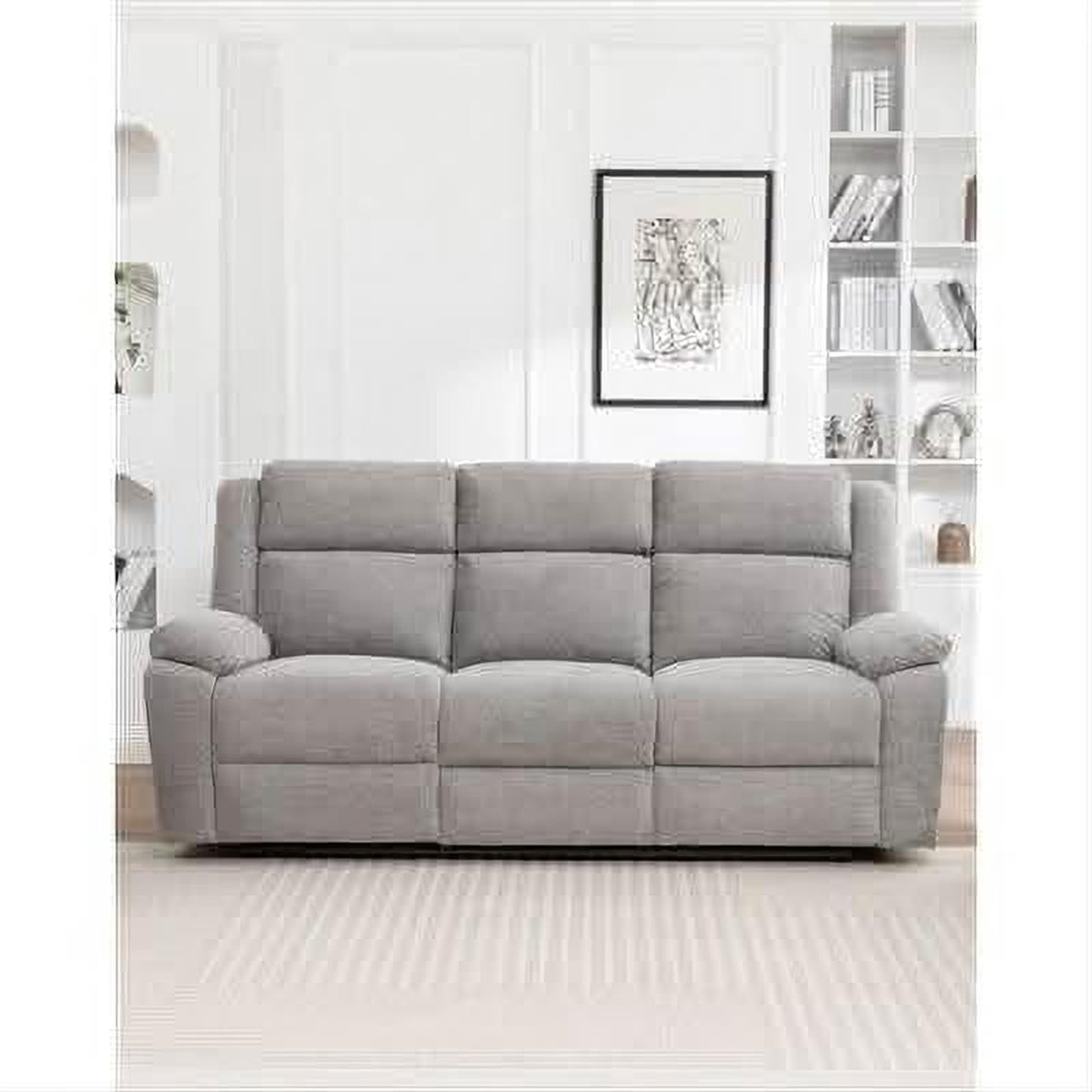 Alloa Fabric 3-Seater Electric Recliner Sofa in Grey - Chocolate Wood