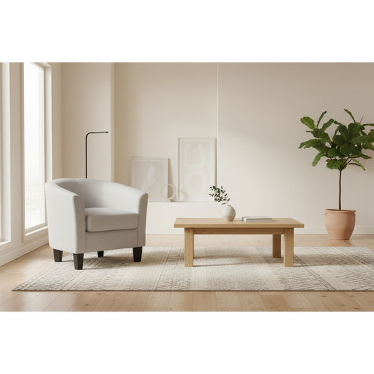 LEOPOLD SOLID TIMBER/FABRIC TUB CHAIR LOUNGE CHAIR ACCENT CHAIR GREY - MyChocolateWood