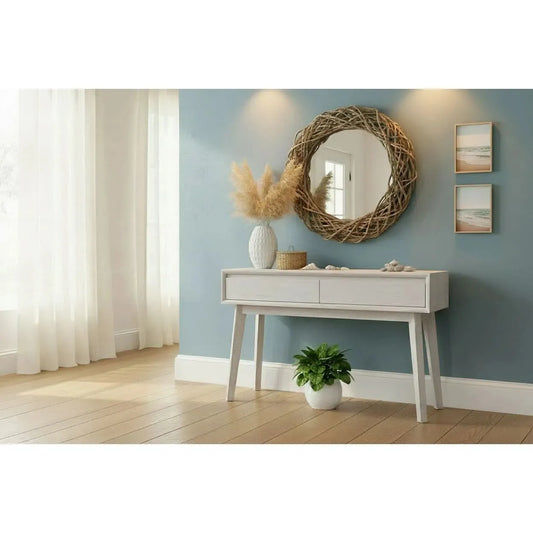 Halifax Solid Acacia 2-Drawer Console Table / Hall Table in Brushed White-MyChocolateWood