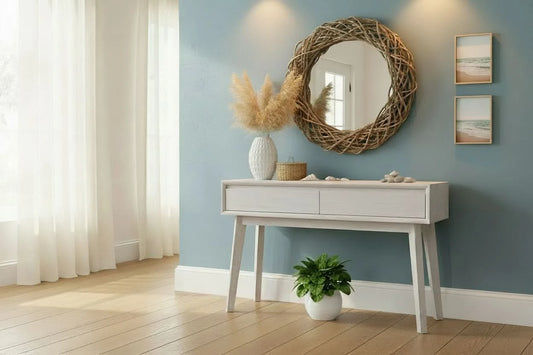 Halifax Solid Acacia 2-Drawer Console Table / Hall Table in Brushed White