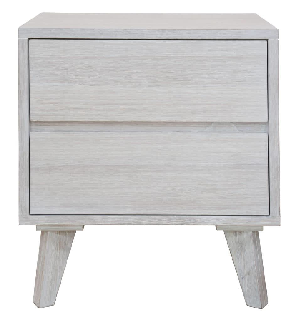 Halifax Solid Acacia 2-Drawer Bedside Table in Brushed White