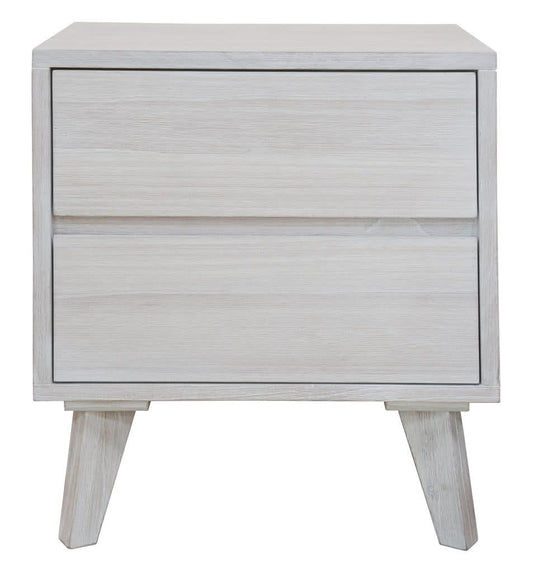 Halifax Solid Acacia 2-Drawer Bedside Table in Brushed White