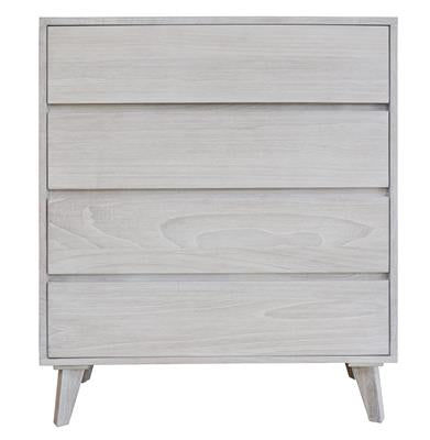 Halifax Solid Acacia 4-Drawer Tallboy/ 4-Drawer Chest of Drawers in Brushed White