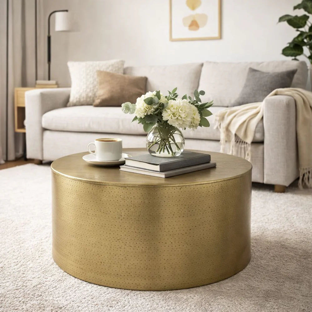 ELIAS ROUND HAMMERED IRON COFFEE TABLE - MyChocolateWood