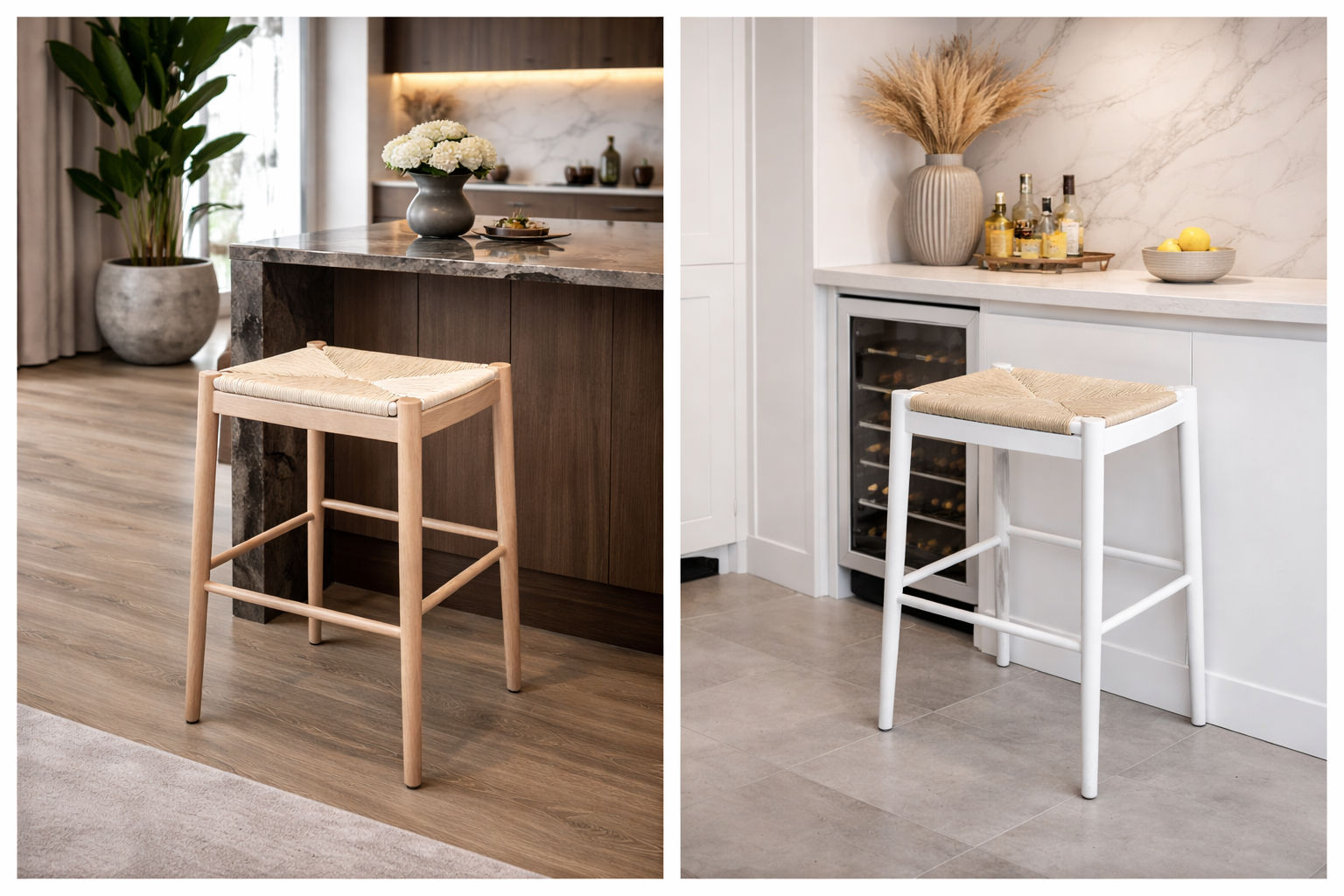 BRYNN BACKLESS KITCHEN STOOL WITH ROPE SEAT -66CM SEAT HEIGHT NATURAL - MyChocolateWood