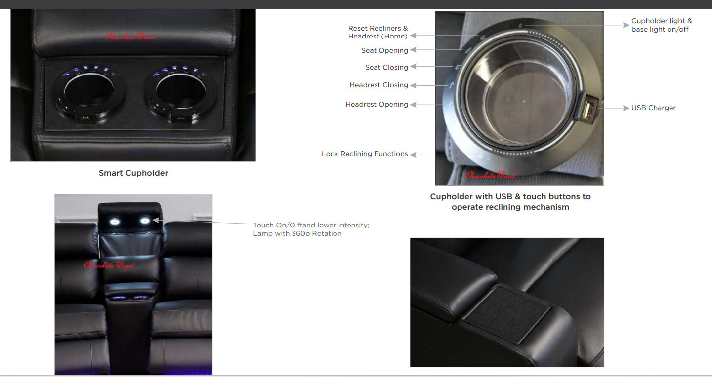 DORIA 4-SEATER  HOME THEATRE 2 CONSOLES RHINO SUEDE FABRIC ELECTRIC RECLINER - MyChocolateWood