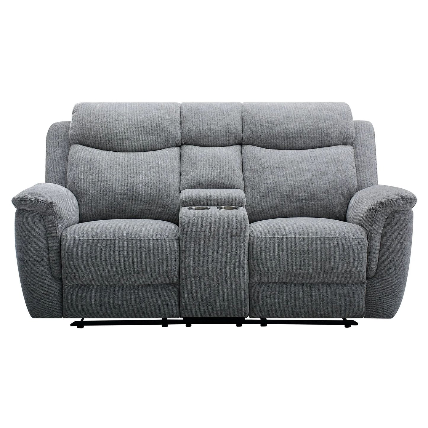 Kallea Fabric 2-Seater Manual Recliner Sofa - Steel - Chocolate Wood