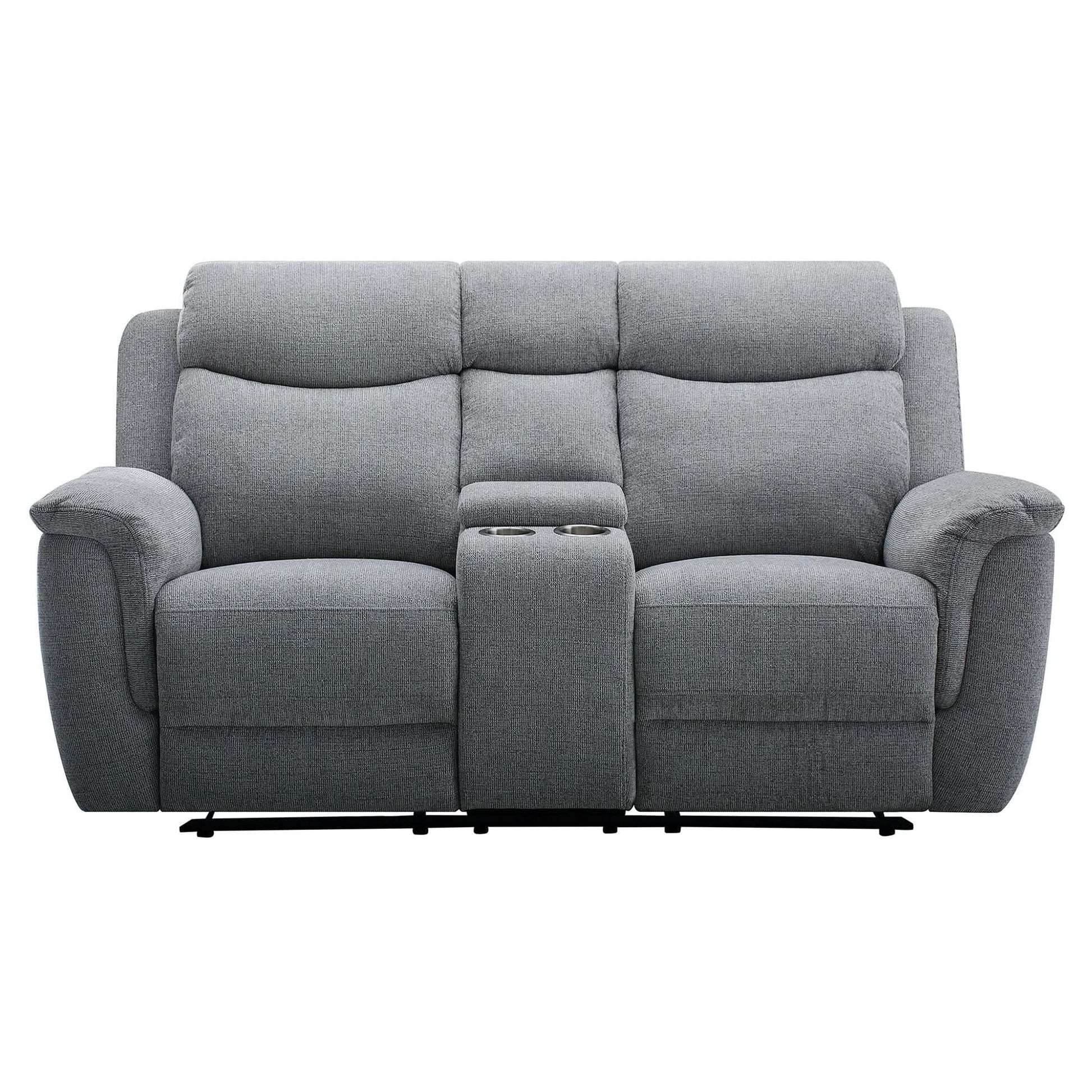 Kallea Fabric 2-Seater Manual Recliner Sofa - Steel - Chocolate Wood