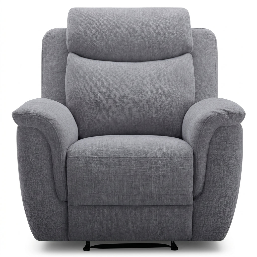 Kallea Fabric 1-Seater Manual Recliner Armchair - Steel - Chocolate Wood