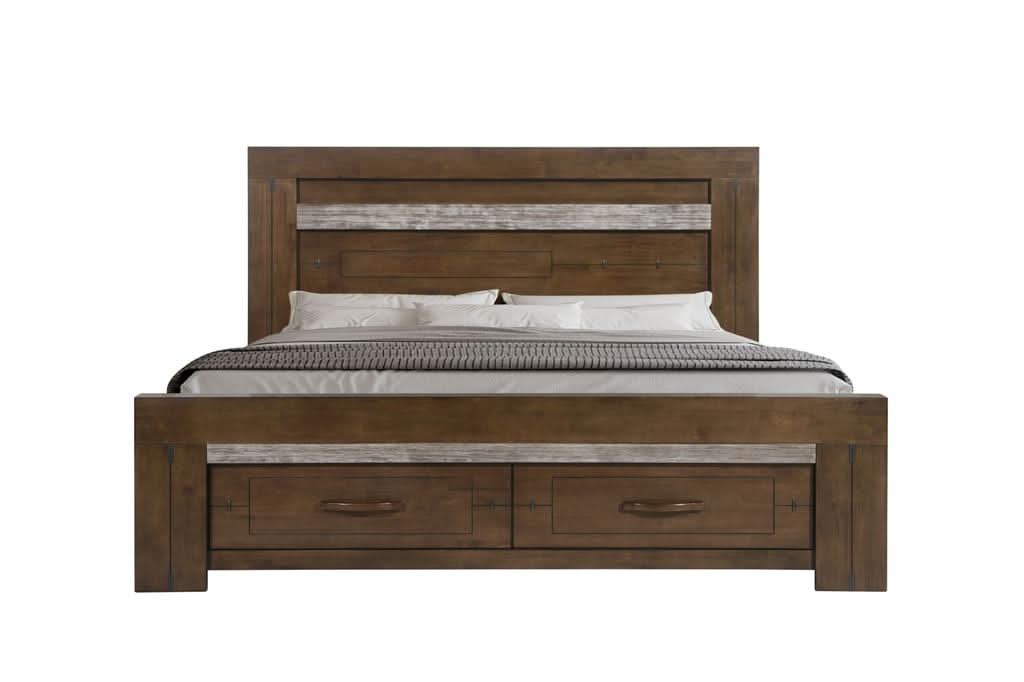Heritage Malaysian Hardwood Bed with 2 Storage Drawers in Charcoal Grey - Chocolate Wood