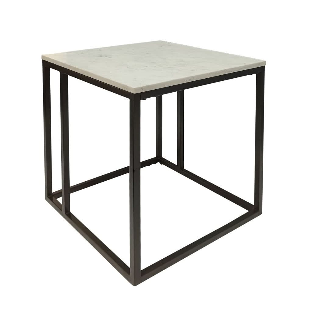 VINTRY SIDE TABLE/LAMP TABLE - WHITE MARBLE TOP ON BLACK BASE