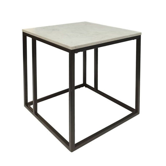 VINTRY SIDE TABLE/LAMP TABLE - WHITE MARBLE TOP ON BLACK BASE