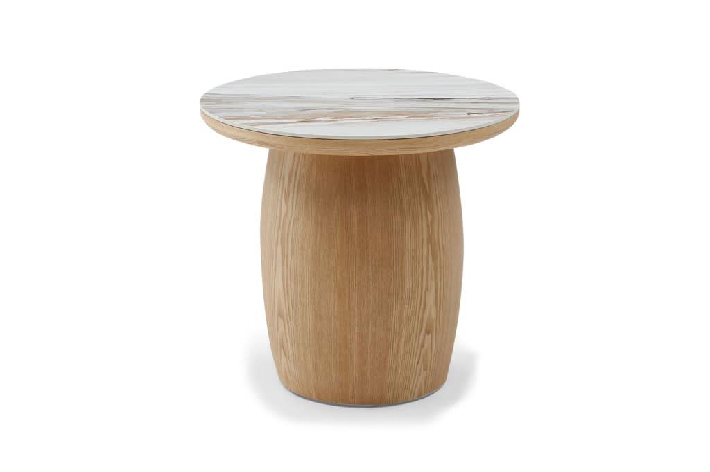 Montilla Ash Veneer Base/ Marble Look Ceramic Lamp Table/Side Table