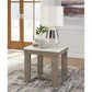 Herrington Oak Square Lamp Table in Greyish-Brown Wood Tone with Natural Marble Table Top