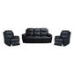 LANCY PREMIUM LEATHER 3 SEATER RECLINER SOFA + 2-SINGLE MANUAL RECLINER  ARMCHAIRS BLACK