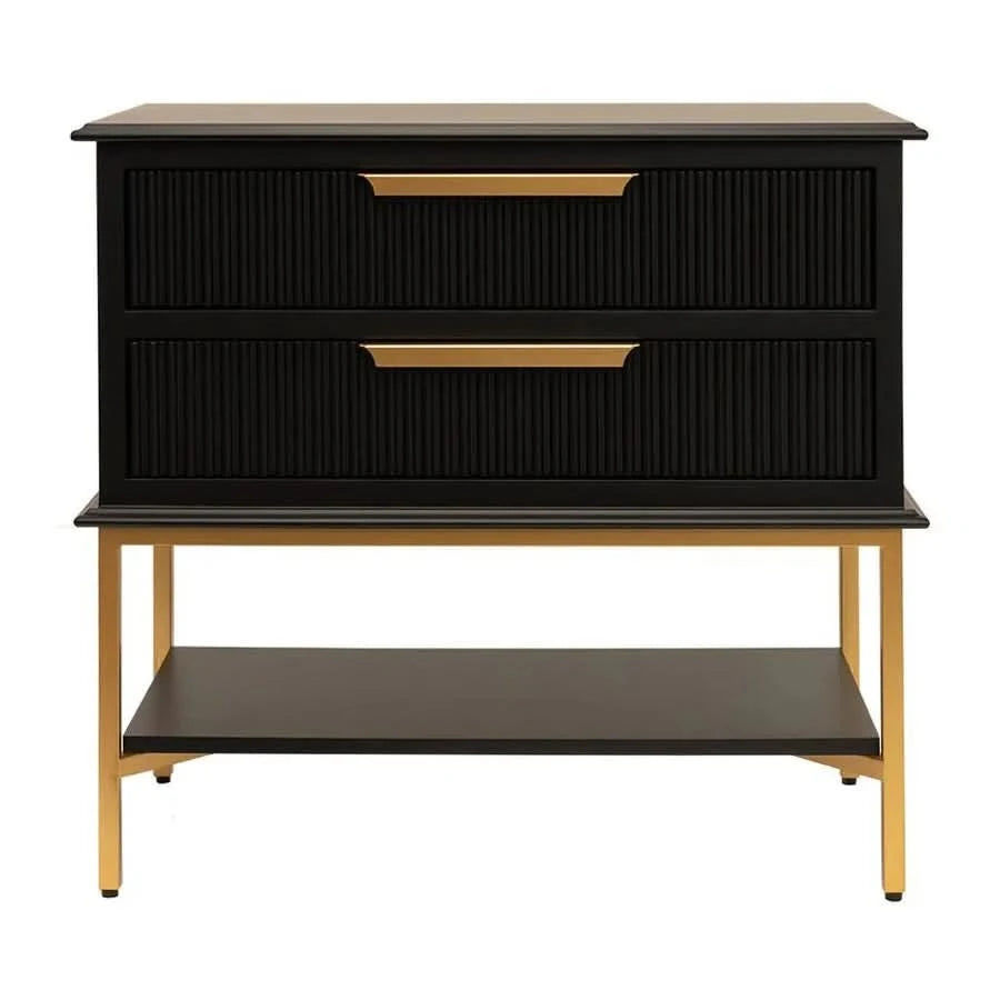 MORETTI 2-DRAWER BEDSIDE TABLE SATIN BLACK/GOLD LARGE - MyChocolateWood