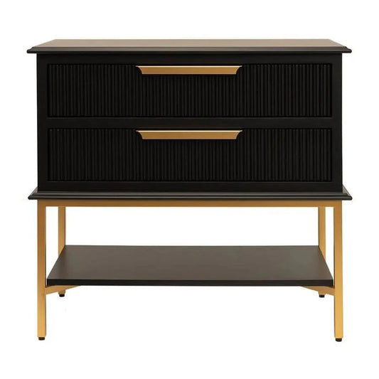 MORETTI 2-DRAWER BEDSIDE TABLE SATIN BLACK/GOLD LARGE - MyChocolateWood