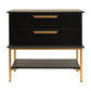 Moretti 2-Drawer Bedside Table Large in Satin Black & Gold - Chocolate Wood