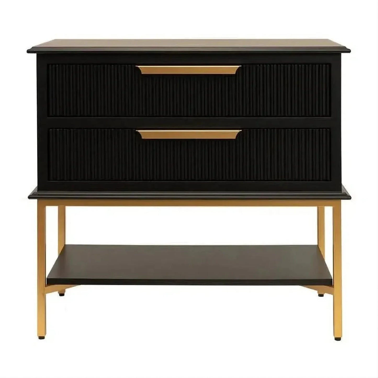 Moretti 2-Drawer Bedside Table Large in Satin Black & Gold - Chocolate Wood