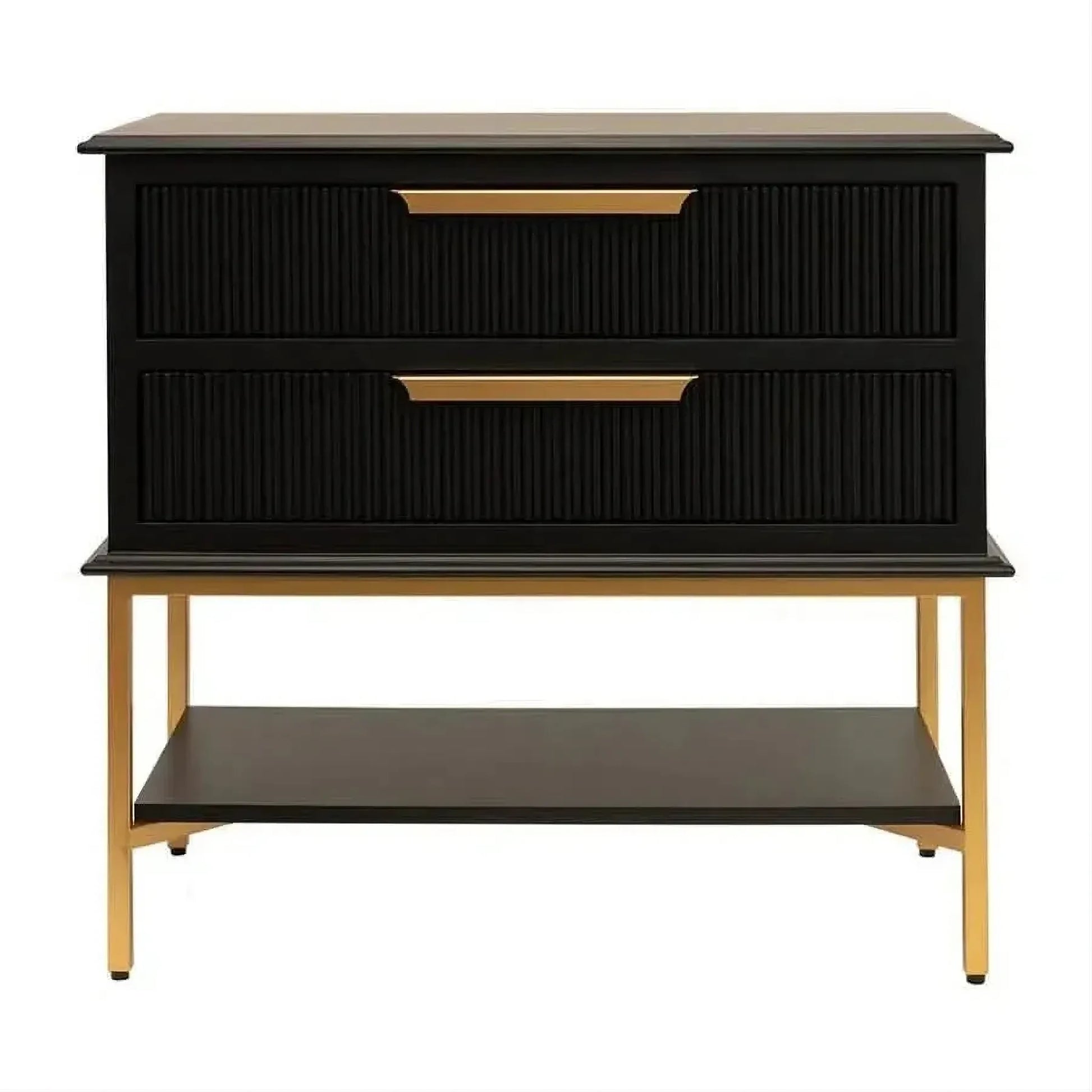 Moretti 2-Drawer Bedside Table Large in Satin Black & Gold - Chocolate Wood