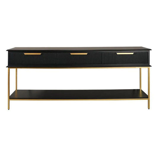 MORETTI 3-DRAWER CONSOLE TABLE/HALL TABLE SATIN BLACK  & GOLD LARGE - MyChocolateWood