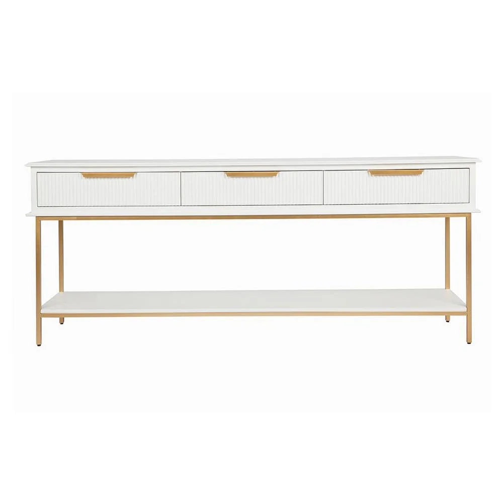 MORETTI 3-DRAWER CONSOLE TABLE/HALL TABLE SATIN WHITE  & GOLD LARGE - MyChocolateWood