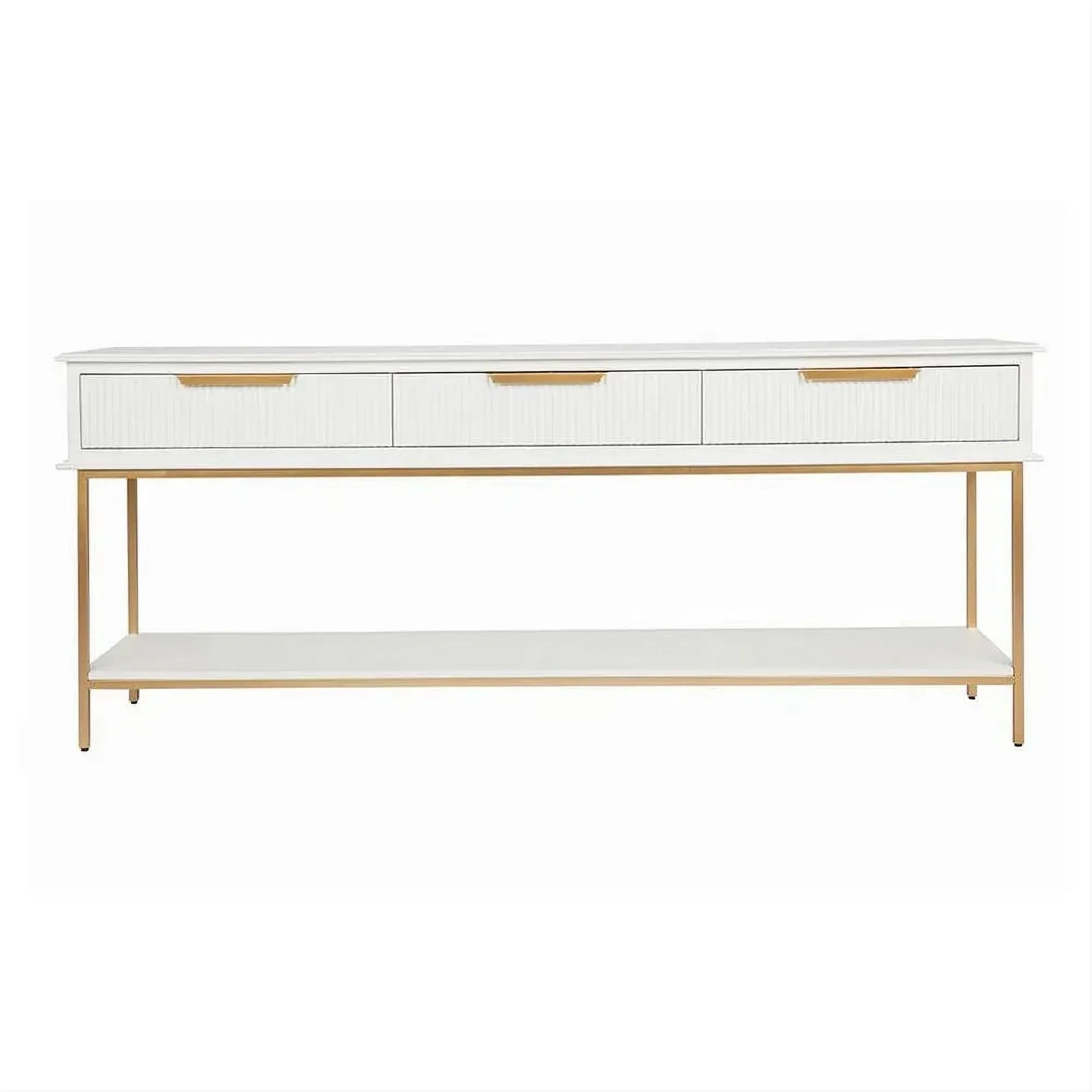 Moretti 3-Drawer Console Table 200cm in Satin White & Gold - Chocolate Wood